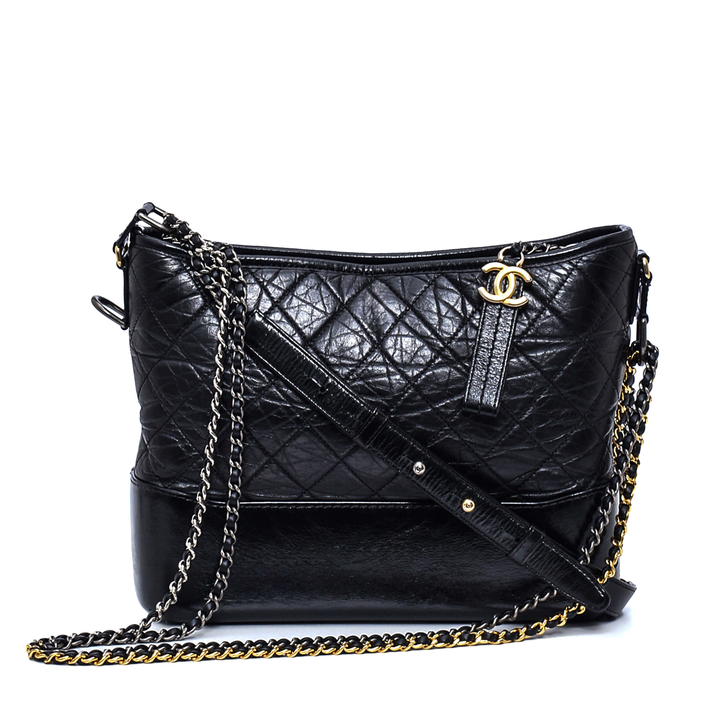 Chanel - Black Quilted Distressed Leather Medium Gabrielle Bag 